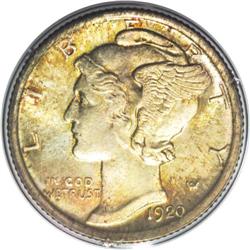 1920 10C MS67 Full Bands PCGS. Beautiful orange-red an 