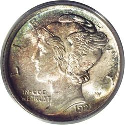 1921 10C MS66 Full Bands PCGS. Lush, stunning toning i 