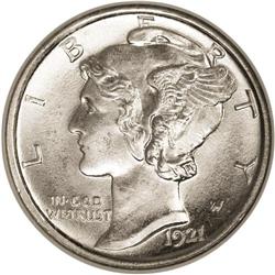 1921-D 10C MS65 Full Bands NGC. The slackening postwar 