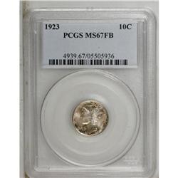 1923 10C MS67 Full Bands PCGS. A lightly toned Superb 