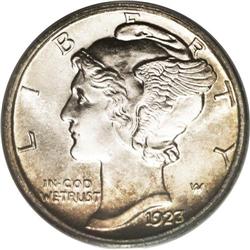 1923-S 10C MS65 Full Bands PCGS. Light autumn-brown sh 