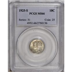 1925-S 10C MS66 PCGS. Light golden patina covers the h 