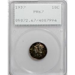 1937 10C PR67 PCGS. Vivid russet-bronze and lavender p 