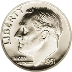 1951 10C PR69 Cameo NGC. The white-on-black contrast i 