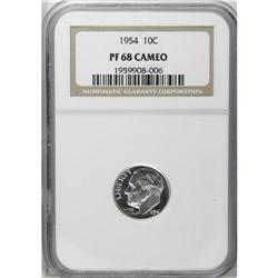 1954 10C PR68 Cameo NGC. The lightly frosted devices c 