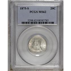 1875-S 20C MS62 PCGS. MPD-003. The top of an 8 is nest 