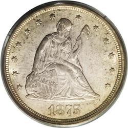 1875-S 20C MS65 PCGS. MPD-003. The uppermost portion o 