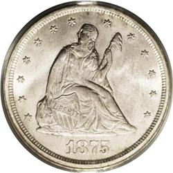 1875-S 20C MS66 PCGS. MPD-001. This minor misplaced da 