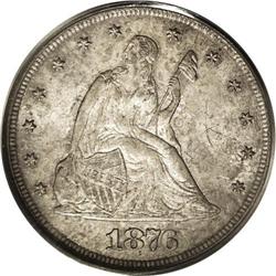 1876 20C MS64 PCGS. A deeply toned near-Gem housed in 