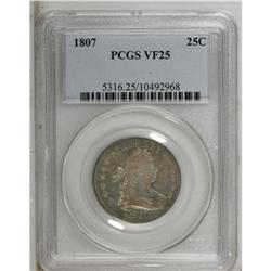 1807 25C VF25 PCGS. B-1, R.3. Cloudy silver-gray patin 