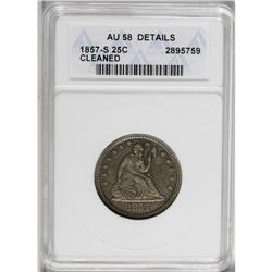 1857-S 25C --Cleaned--ANACS. AU58 Details. Nicely detai 