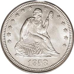 1858 25C MS65 PCGS. Gem quality type collectors would 