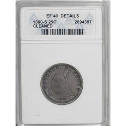 1860-S 25C --Cleaned--ANACS. XF40 Details. A lightly wo 