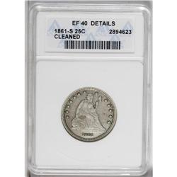 1861-S 25C --Cleaned--ANACS. XF40 Details. A slick tin- 