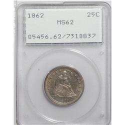1862 25C MS62 PCGS. Well struck with gold-tinged gray 