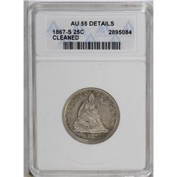 1867-S 25C --Cleaned--ANACS. AU55 Details. An elusive p 