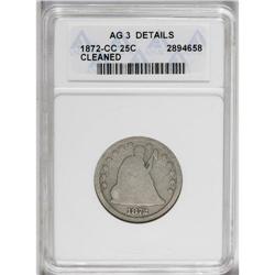 1872-CC 25C --Cleaned--ANACS. AG3 Details. A thoroughly 