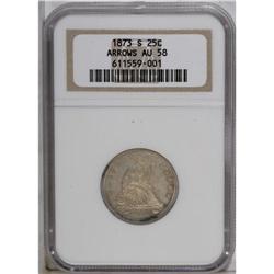 1873-S 25C Arrows AU58 NGC. A trace of highpoint frict 