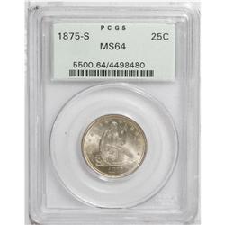 1875-S 25C MS64 PCGS. Type Two Reverse. Bright and lus 