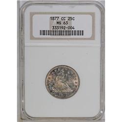1877-CC 25C MS63 NGC. A highly lustrous and crisply s 