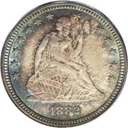 1882 25C MS66 PCGS. Fully toned in waves of aquamarine 