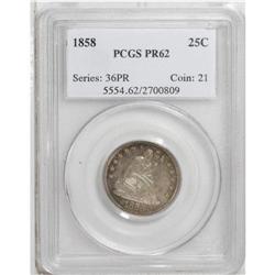 1858 25C PR62 PCGS. A fully defined and deeply mirrore 