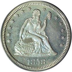 1858 25C PR66 PCGS. In 1858, proof coins were made ava 