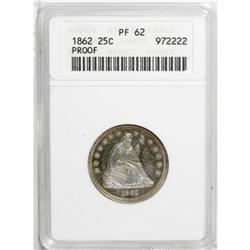 1862 25C PR62 ANACS. Golden-brown and cobalt-blue frec 