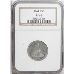 1864 25C PR62 NGC. Rich pearl-gray toning overlays thi 