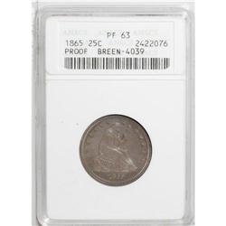 1865 25C PR63 ANACS. Breen-4039. Breen''s "Normal Date 