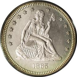1865 25C PR65 Cameo PCGS. The last year of issue for t 