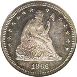 1866 25C Motto PR65 NGC. Lovely powder-blue, olive-gol 