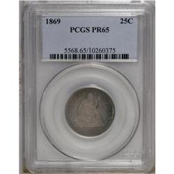 1869 25C PR65 PCGS. Heavy rose and lavender patina all 