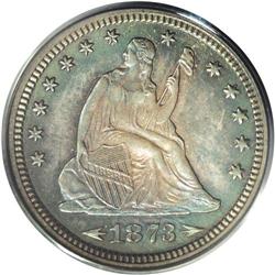 1873 25C Arrows PR65 PCGS. Forest-green and rose-red e 