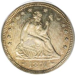 1874 25C Arrows PR64 PCGS. The chestnut-gold toning is 