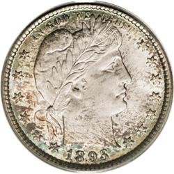 1893-O 25C MS66 PCGS. Pretty russet and electric-blue 