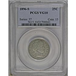 1896-S 25C VG10 PCGS. A well-worn but appealing exampl 