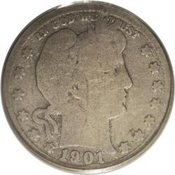 1901-S 25C AG3 PCGS. Another heavily worn example of t 