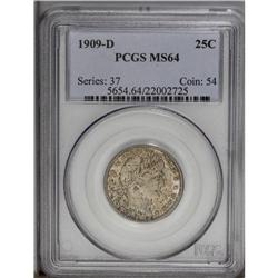 1909-D 25C MS64 PCGS. A highly lustrous near-Gem that 
