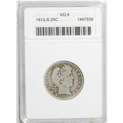 1913-S 25C VG8 ANACS. A heavily worn piece, one of jus 