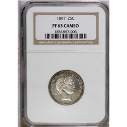 1897 25C PR63 Cameo NGC. The moderately frosted, unton 
