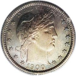 1900 25C PR66 PCGS. Dusky navy-blue and champagne-rose 