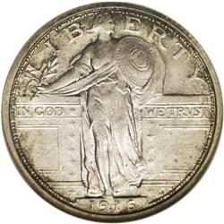 1916 25C MS62 NGC. Ice-blue and russet tints intermitt 