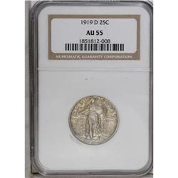 1919-D 25C AU55 NGC. Splotches of russet-green patina 