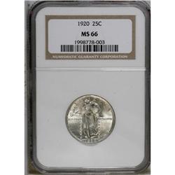 1920 25C MS66 NGC. Thin arcs of powder-blue and gold p 