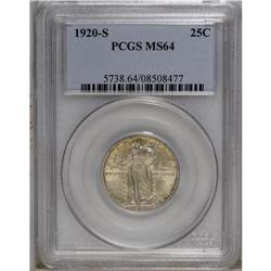 1920-S 25C MS64 PCGS. A highly lustrous gold-red near- 