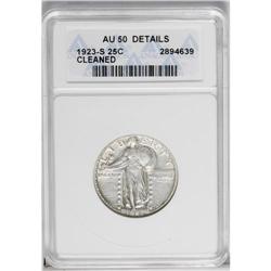 1923-S 25C --Cleaned--ANACS. AU50 Details. A lightly wo 