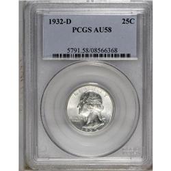 1932-D 25C AU58 PCGS. A trace of highpoint friction ke 