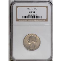 1932-D 25C AU58 NGC. Delicate rouge, orange, and carro 