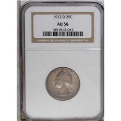 1932-D 25C AU58 NGC. A touch of highpoint friction is 
